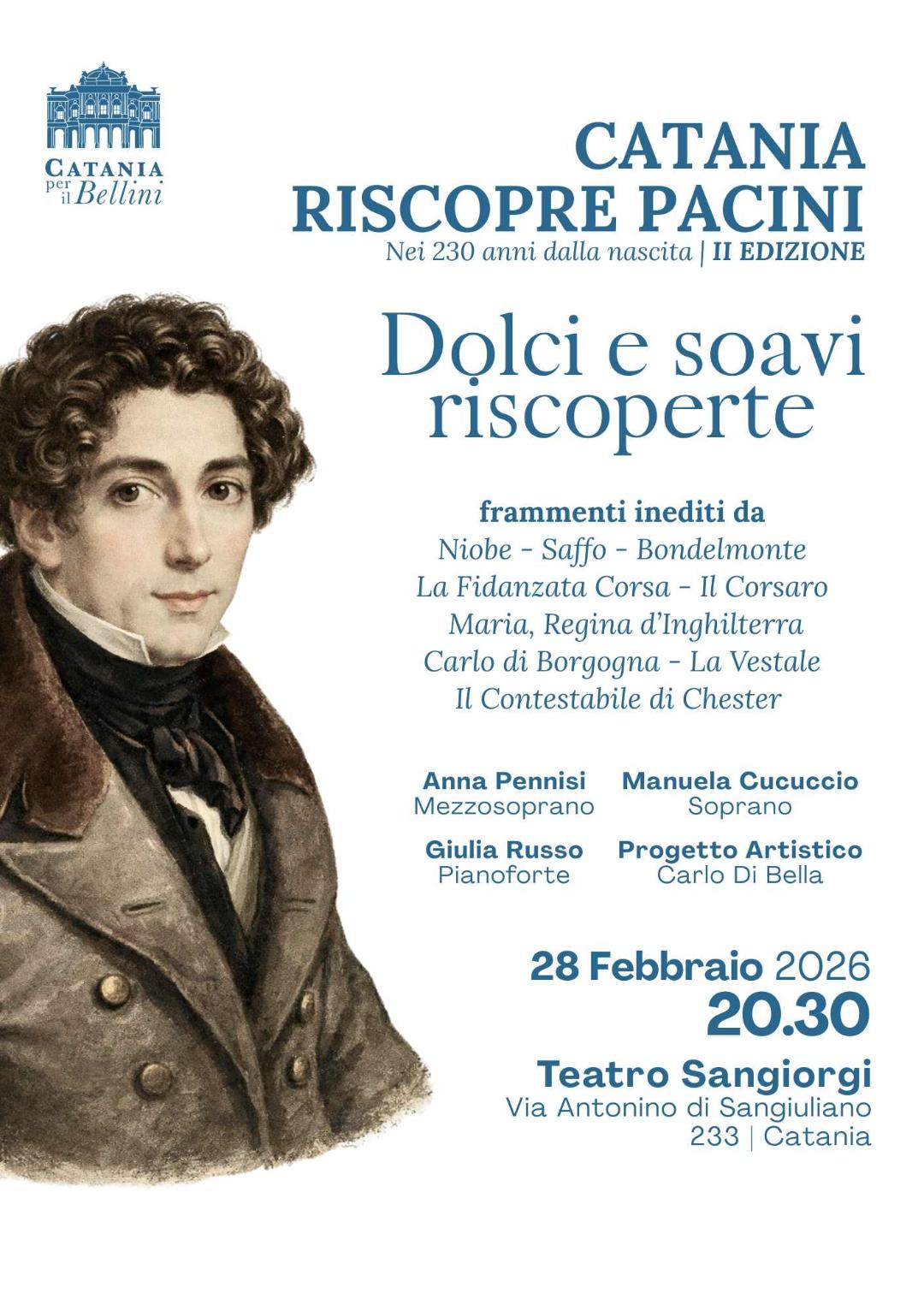 Catania celebra Giovanni Pacini: al Teatro Sangiorgi il concerto per il 230° anniversario